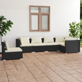 Set Divani da Giardino 6 pz con Cuscini in Polyrattan Nero