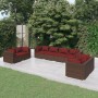 Set Divani da Giardino 8 pz con Cuscini in Polyrattan Marrone