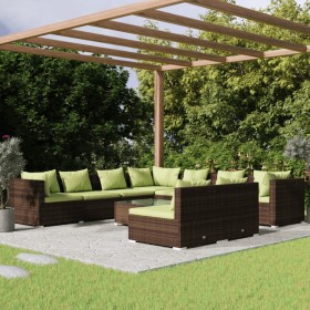 Set Divani da Giardino 10 pz con Cuscini in Polyrattan Marrone