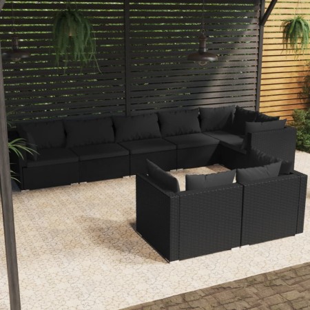 Set Mobili da Giardino con Cuscini 8 pz Nero in Polyrattan