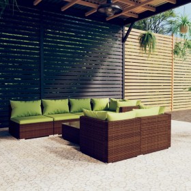 Set Divani da Giardino 8 pz con Cuscini in Polyrattan Marrone