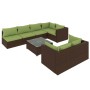 Set Divani da Giardino 8 pz con Cuscini in Polyrattan Marrone