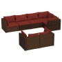 Set Divani da Giardino 7 pz con Cuscini in Polyrattan Marrone