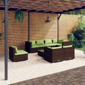 Set Divani da Giardino 9 pz con Cuscini in Polyrattan Marrone