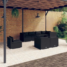 Set Divani da Giardino 8 pz con Cuscini in Polyrattan Nero