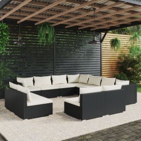 Set Divani da Giardino 11 pz con Cuscini in Polyrattan Nero