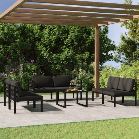 Set Divani da Giardino 7 pz con Cuscini in Alluminio Antracite