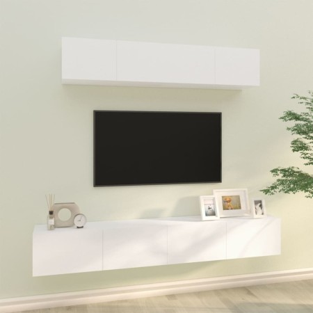 Set di Mobili Porta TV 4 pz Bianco in Legno Multistrato