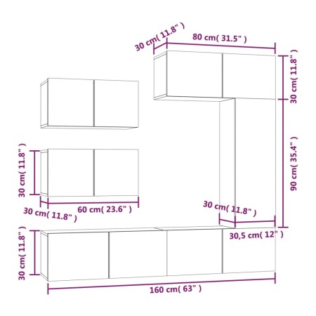 Set Mobili Porta TV 6 pz Nero in Legno Multistrato