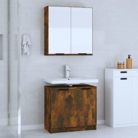 Set Mobili da Bagno 2 pz Rovere Fumo in Legno Multistrato