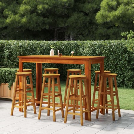 Set da Bar per Giardino 9 pz in Legno Massello di Acacia