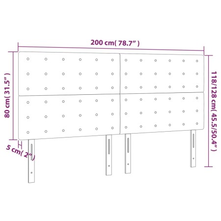 Testiere 4 pz Grigio Chiaro 100x5x78/88 cm in Velluto