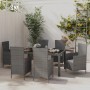 Set da Pranzo per Esterni 7 pz con Cuscini in Polyrattan Grigio