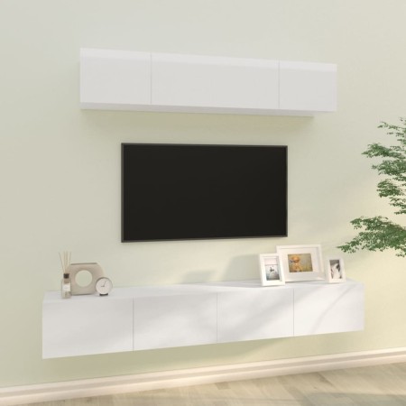 Set di Mobili Porta TV 4 pz Bianco Lucido in Legno Multistrato