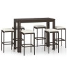 Set da Bar da Giardino 7 pz con Cuscini in Polyrattan Marrone