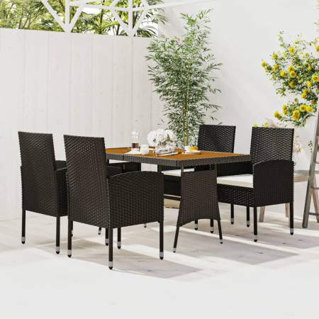 Set da Pranzo per Esterni 5 pz in Polyrattan Nero