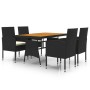 Set da Pranzo per Esterni 5 pz in Polyrattan Nero