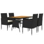 Set da Pranzo per Esterni 5 pz in Polyrattan Nero