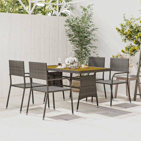 Set da Pranzo per Esterni 5 pz in Polyrattan Grigio