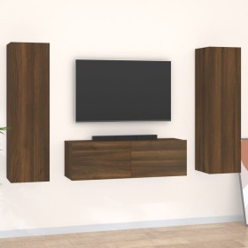 Set Mobili Porta TV 3 pz Rovere Marrone in Legno Multistrato