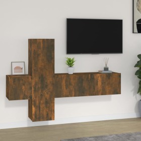 Set Mobili Porta TV 3 pz Rovere Fumo in Legno Multistrato