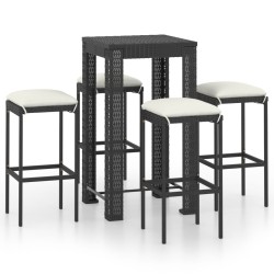 Set Bar da Giardino 5 pz con Cuscini Polyrattan Nero