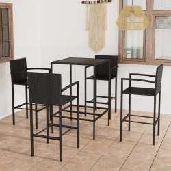 Set Bar da Giardino 5 pz in Polyrattan Nero