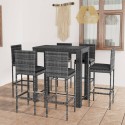 Set Bar da Giardino 7 pz con Cuscini in Polyrattan Grigio