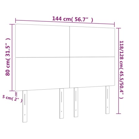 Testiera a LED Marrone Scuro 144x5x118/128 cm in Tessuto