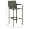 Set Bar da Giardino 5 pz con Braccioli in Polyrattan Grigio