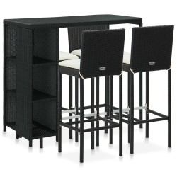 Set da Bar da Giardino 5 pz con Cuscini in Polyrattan Nero