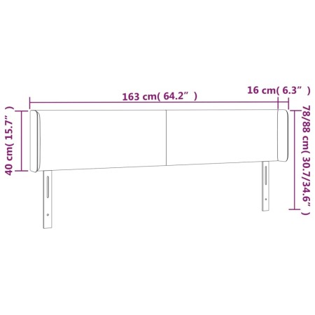 Testiera a LED Grigio Chiaro 163x16x78/88 cm in Velluto