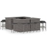 Set Bar da Giardino 16 pz con Cuscini in Polyrattan Grigio