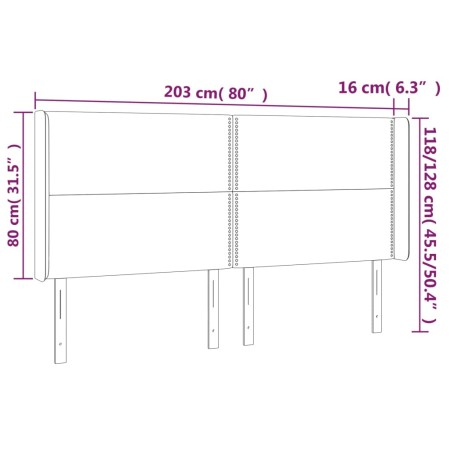 Testiera a LED Nera 203x16x118/128 cm in Velluto