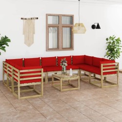 Set Salotto Giardino con Cuscini 10 pz in Pino Impregnato