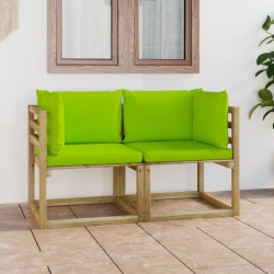 Divani Angolari da Giardino & Cuscini 2pz Pino Impregnato Verde