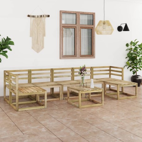 Set Salotto da Giardino 8 pz in Legno di Pino Impregnato Verde