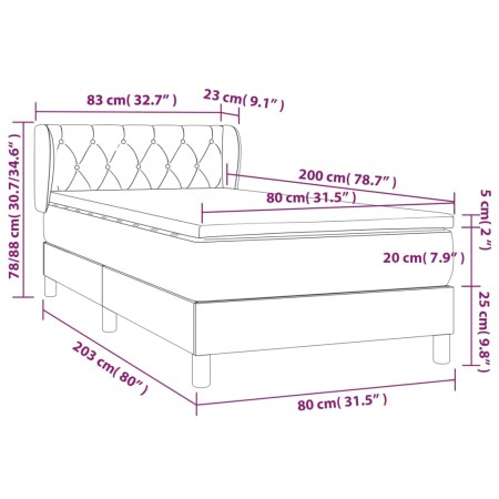 Giroletto a Molle con Materasso Nero 80x200 cm inTessuto