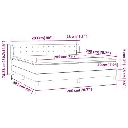 Giroletto a Molle con Materasso Grigio Scuro 200x200 cm Tessuto