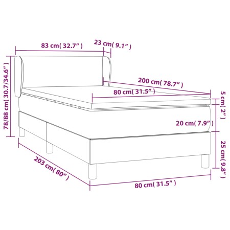 Giroletto a Molle con Materasso Nero 80x200 cm in Velluto