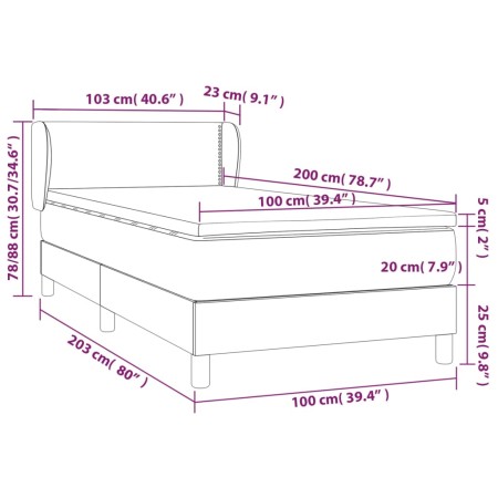 Giroletto a Molle con Materasso Grigio Chiaro 100x200cm Velluto