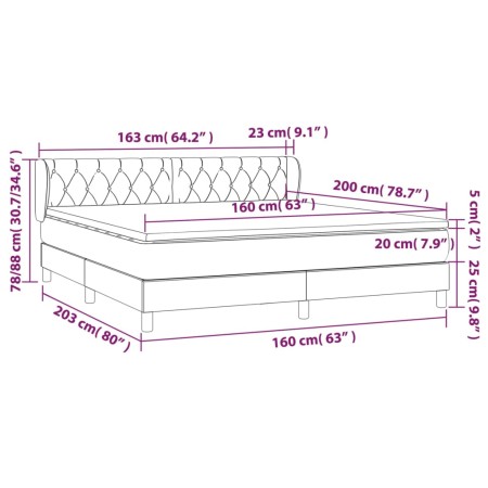 Giroletto a Molle con Materasso Grigio Scuro 160x200 cm Velluto