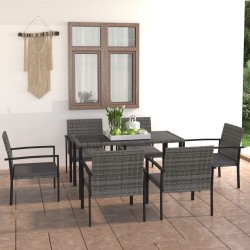 Set da Pranzo da Giardino 7 pz in Polyrattan Grigio