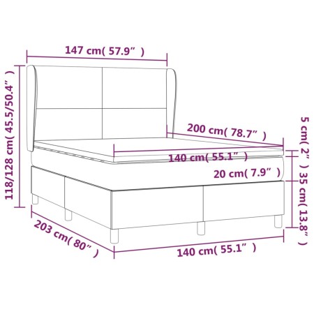 Giroletto a Molle con Materasso Marrone Scuro 140x200cm Tessuto