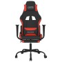 Sedia da Gaming Massaggio e Poggiapiedi Tessuto Nero e Rosso