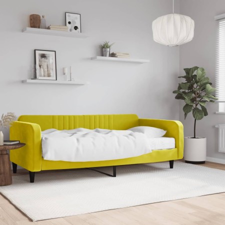 Divano Letto con Materasso Giallo 100x200 cm in Velluto