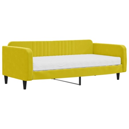 Divano Letto con Materasso Giallo 100x200 cm in Velluto