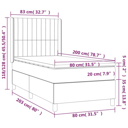 Giroletto a Molle con Materasso Grigio Scuro 80x200 cm Tessuto