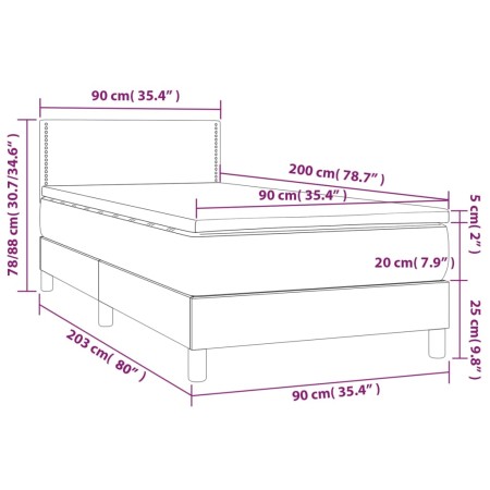 Letto a Molle con Materasso e LED Crema 90x200 cm in Tessuto