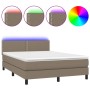 Letto a Molle con Materasso e LED Tortora 140x190 cm in Tessuto